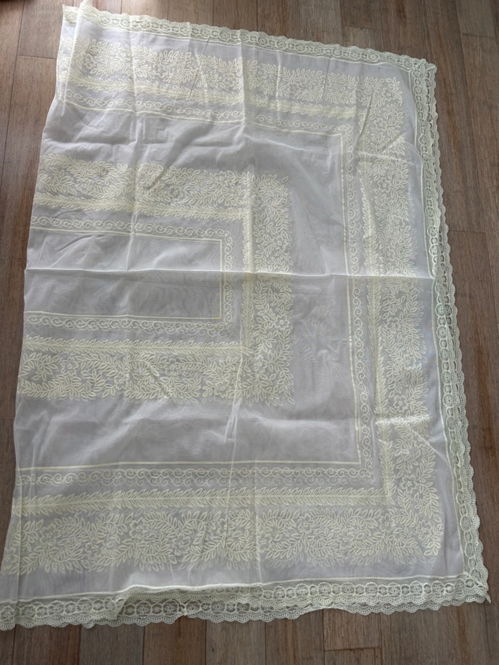 Vintage Sheer Lace Embroidered Panel - Ivory/Cream rectangular table cloth